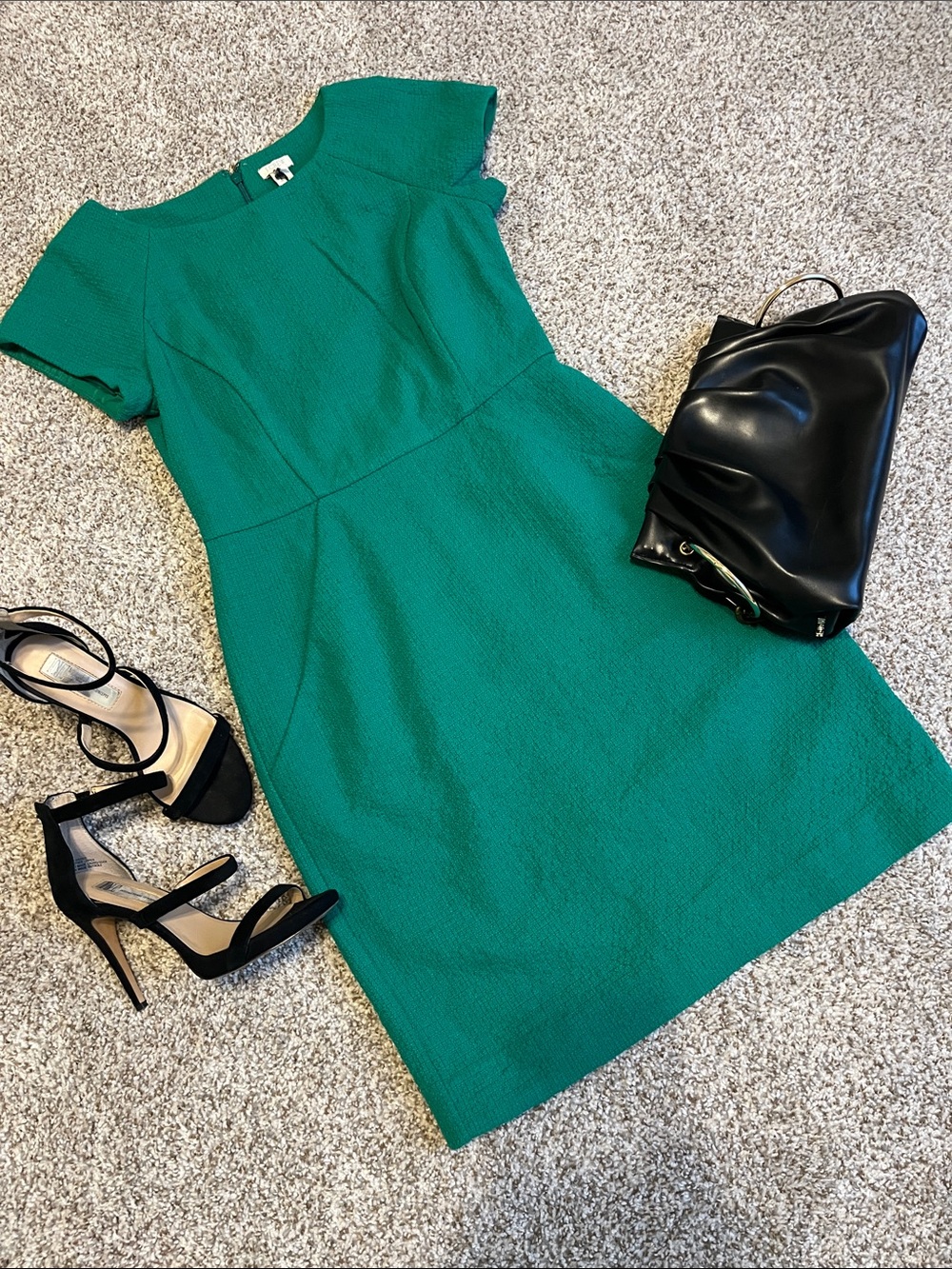 J. Crew Emerald Textured Cap-Sleeve Sheath Dress